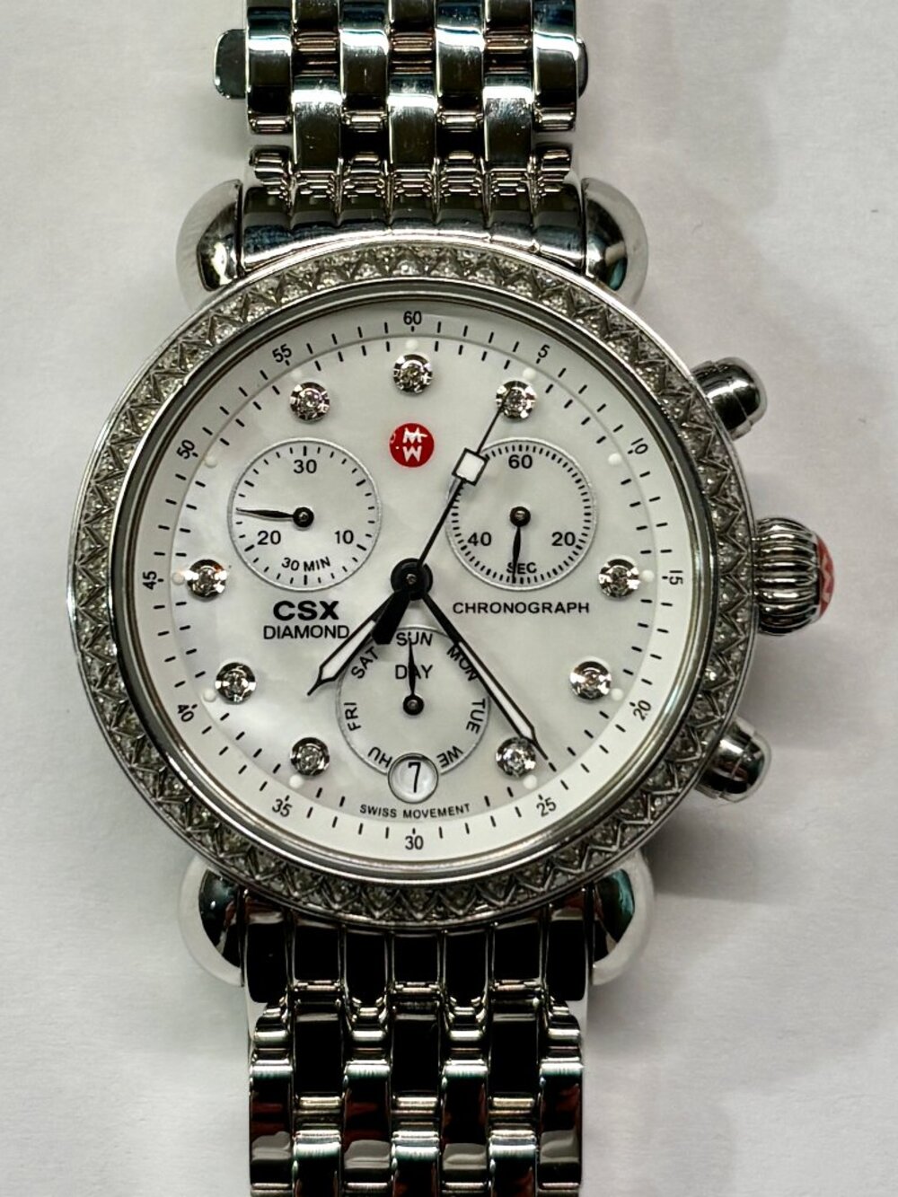 $2450 AUTHENTIC MICHELE CSX-36 DAY DIAMOND, DIAMOND DIAL SILVER